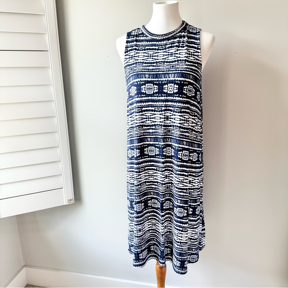 Blue and White Aztec Sleeveless Soft Sheath Dress Size Large
